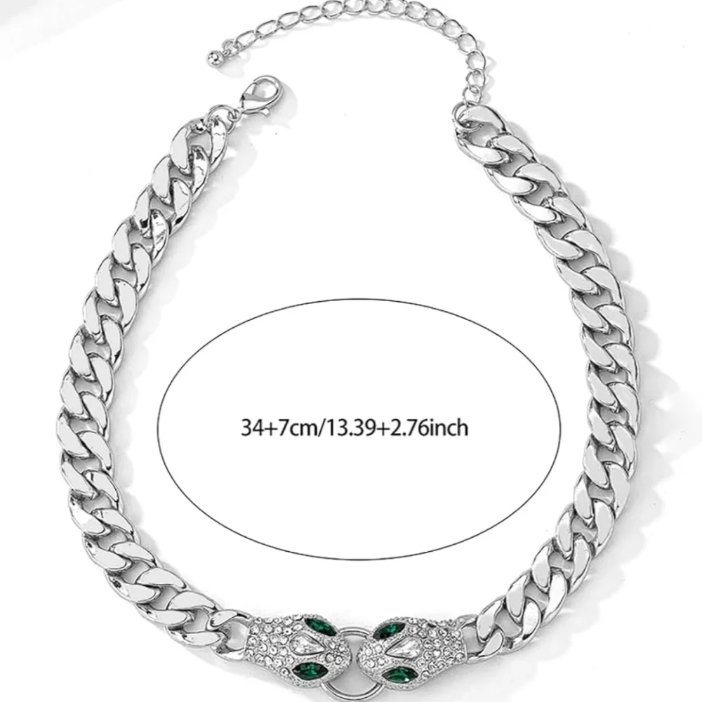 Macy's Silver-Tone Chain Choker with Green Crystal Snake Heads - Picture 3 of 4